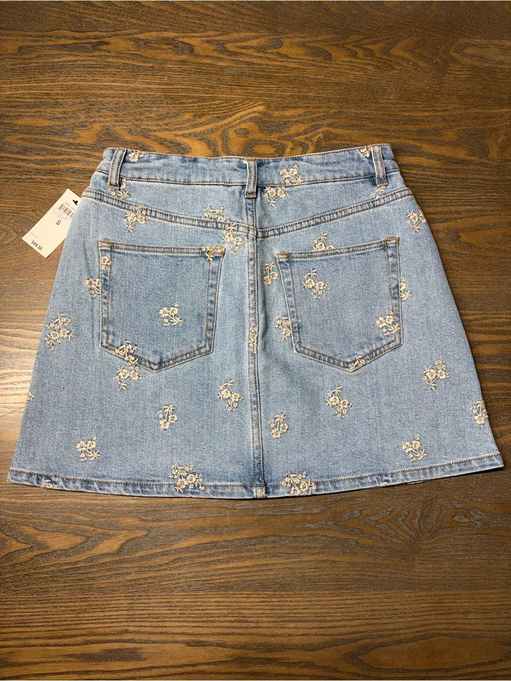 Floral Embroidered Denim Mini Skirt | Light Wash | Size Small - Picture 6 of 6